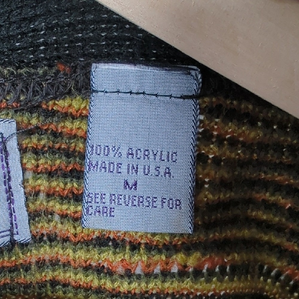 Vintage 80s Gitano Cardigan Sweater Black Orange Lime Green Martini Cosby Medium - Picture 11 of 16